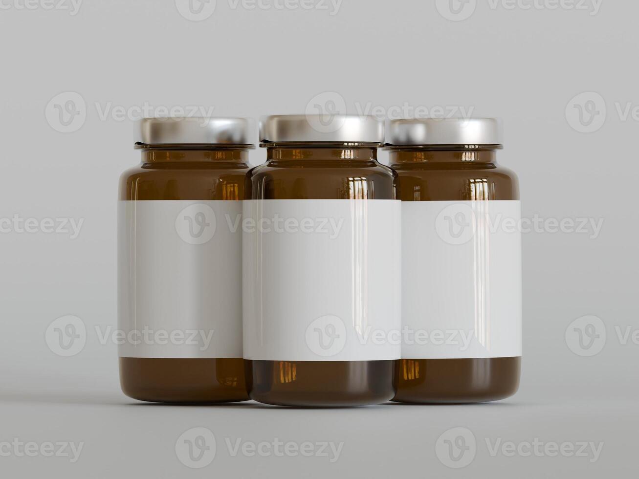 Amber Pills brown Bottle 3d Rendering white label on white background photo