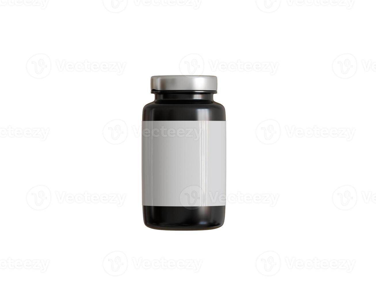 Black plastic bottle isolated on white background photo