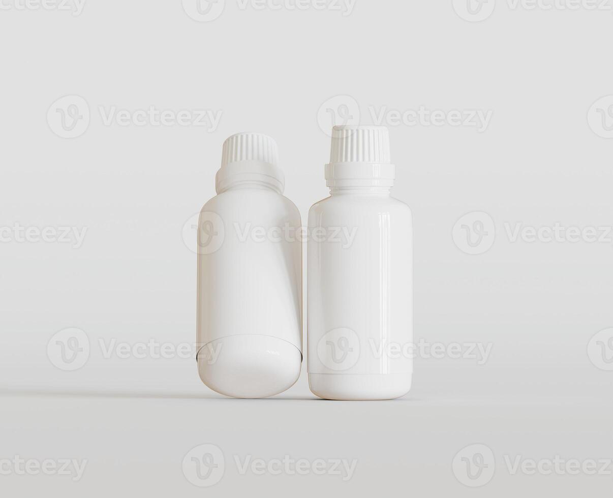 White Blank Bottle For Medicine Or Beauty Product on white Background, Copy Space. Empty Space. Minimalism. 3d rendering photo