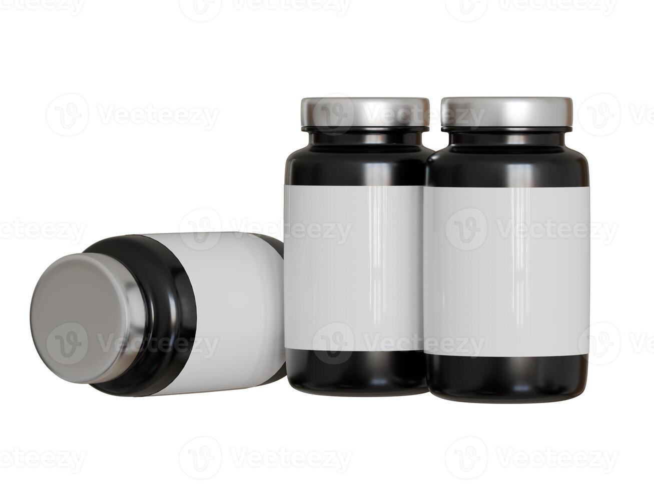 Black plastic bottle isolated on white background photo