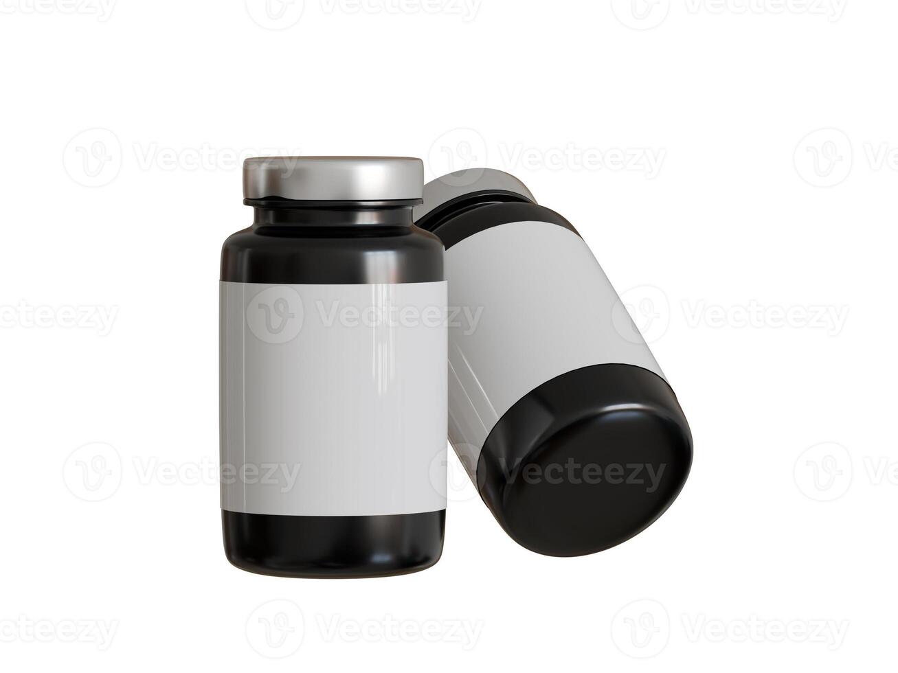 Black plastic bottle isolated on white background photo