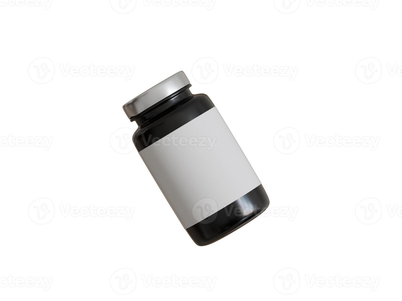 Black plastic bottle isolated on white background photo