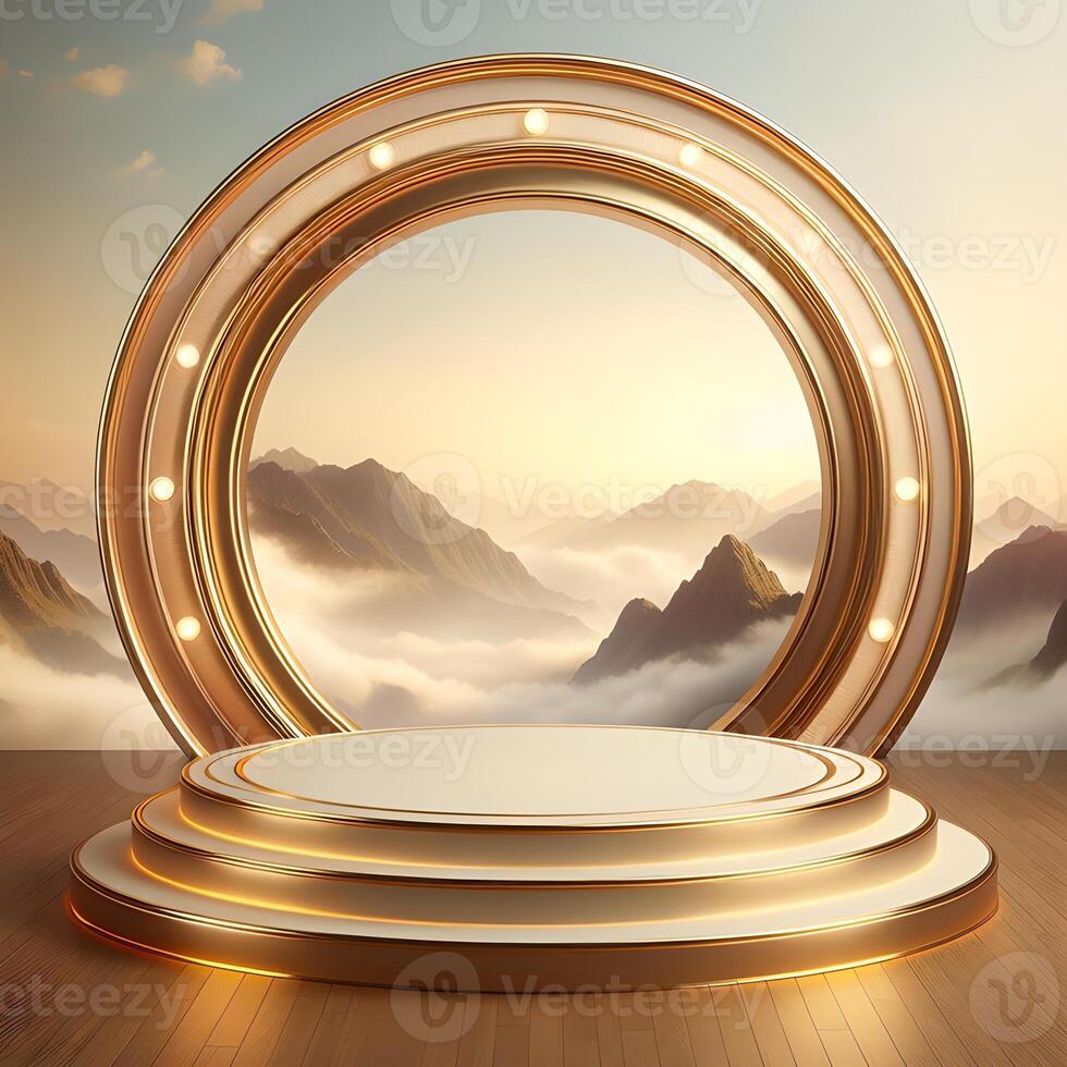 3D podium with beautiful gold color theme photo