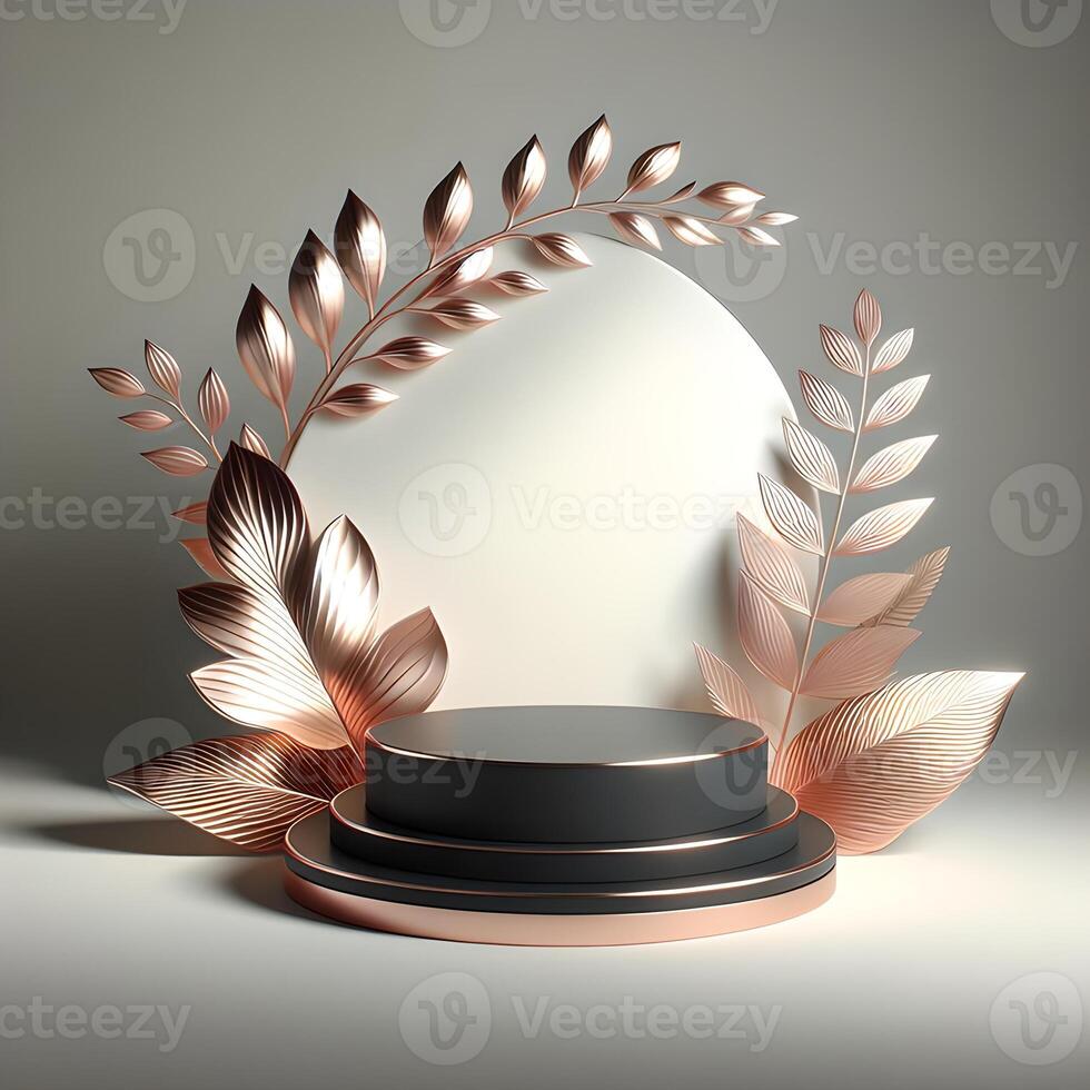 3D Elegant podium design with black and rose gold theme photo