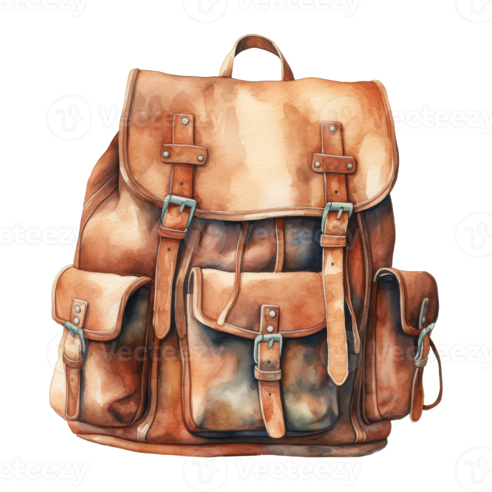 Watercolor Illustration of a Vibrant Backpack for Adventurous Journeys png