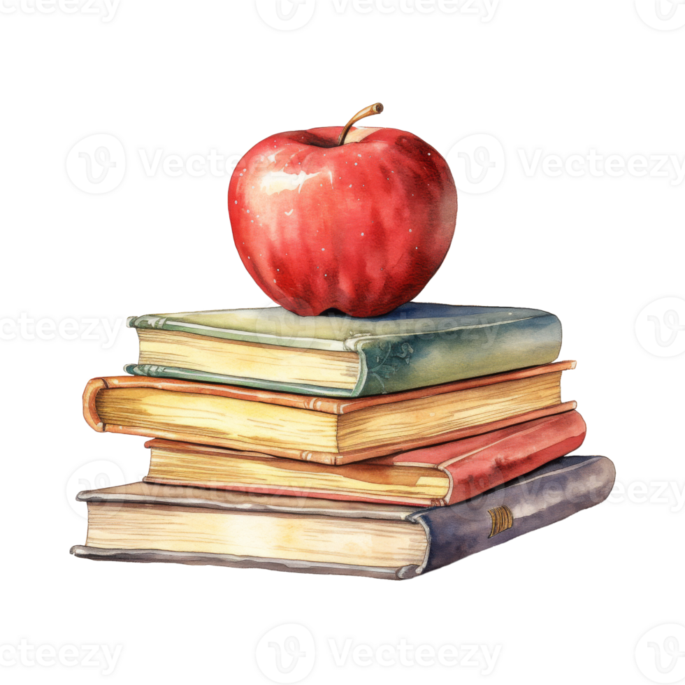 Red Apple on a Colorful Stack of Books, Symbol of Learning and Knowledge png