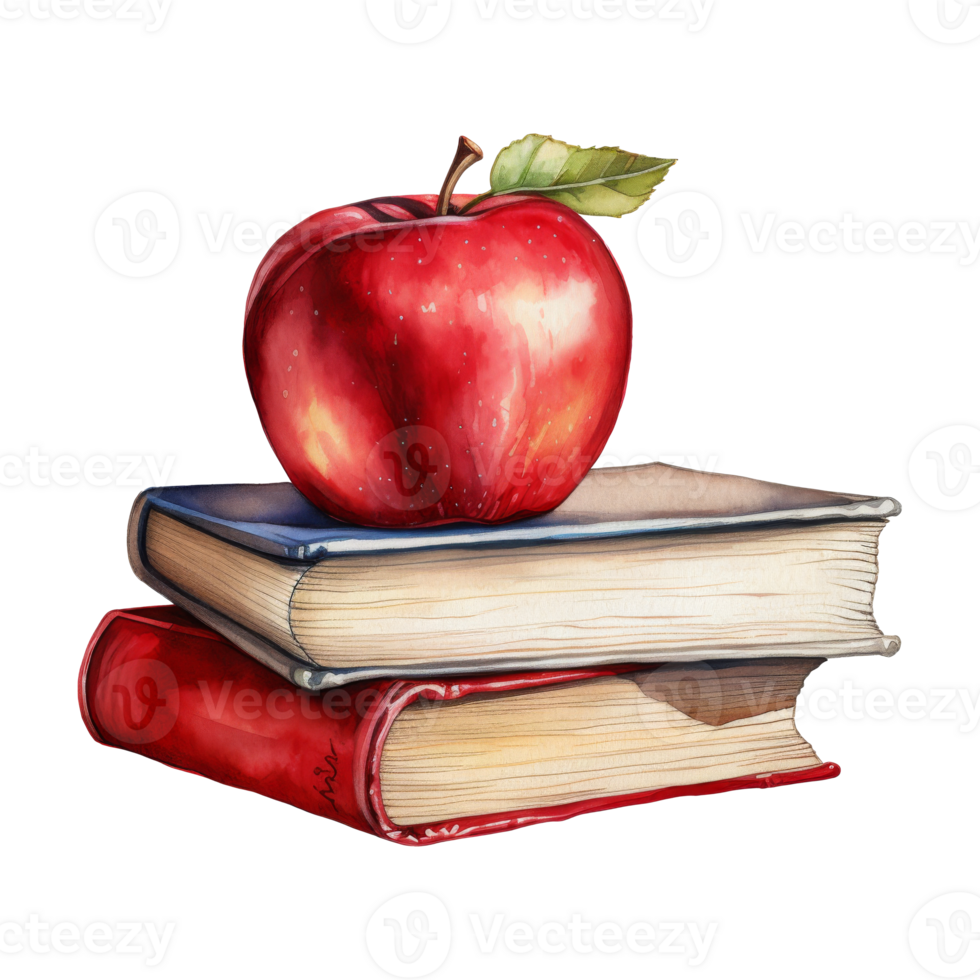 Red Apple on a Colorful Stack of Books, Symbol of Learning and Knowledge png