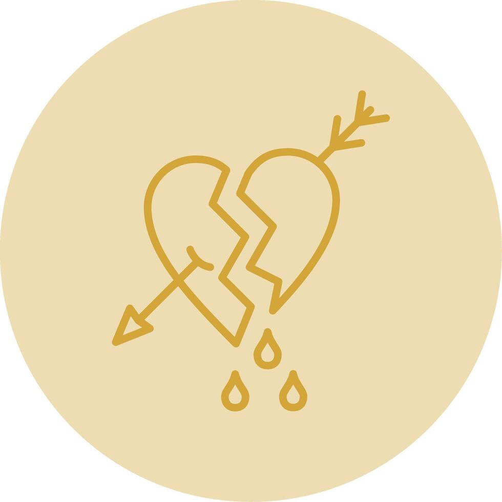 Broken Heart Line Yellow Circle Icon vector