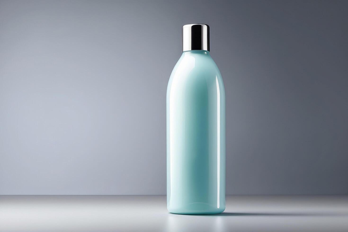 Sleek Turquoise Cosmetic Bottle for Skincare or Body Lotion with Branding Space on a Modern Background photo