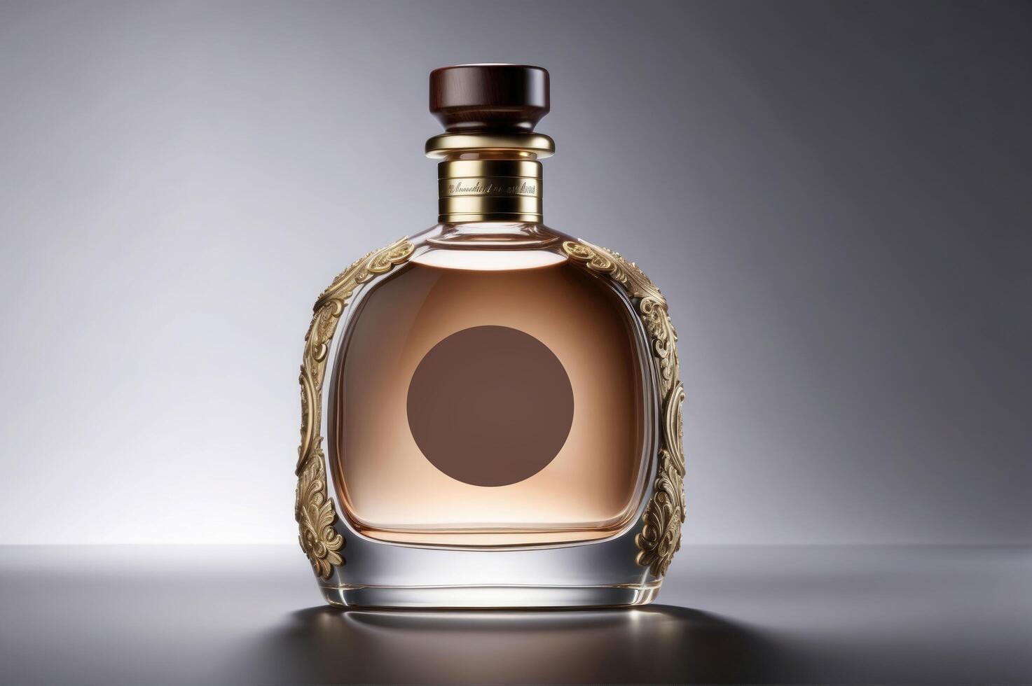 Ornate Vintage Glass Cognac Bottle with Carved Golden Trim - The Essence of Sophisticated Spirits photo