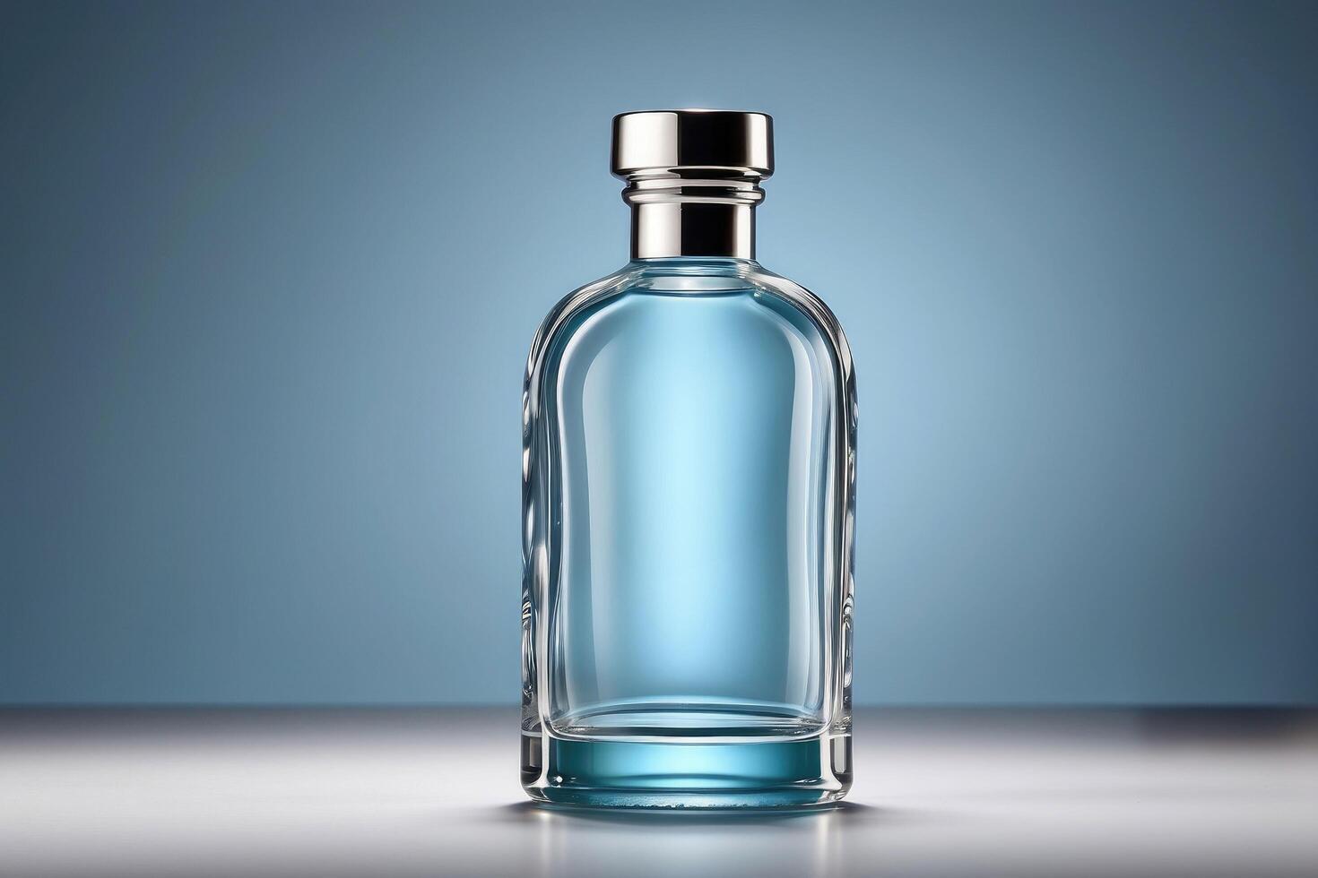 Elegant Light Blue Glass Perfume Bottle with Polished Cap - A Touch of Sophistication for Fragrance Branding photo