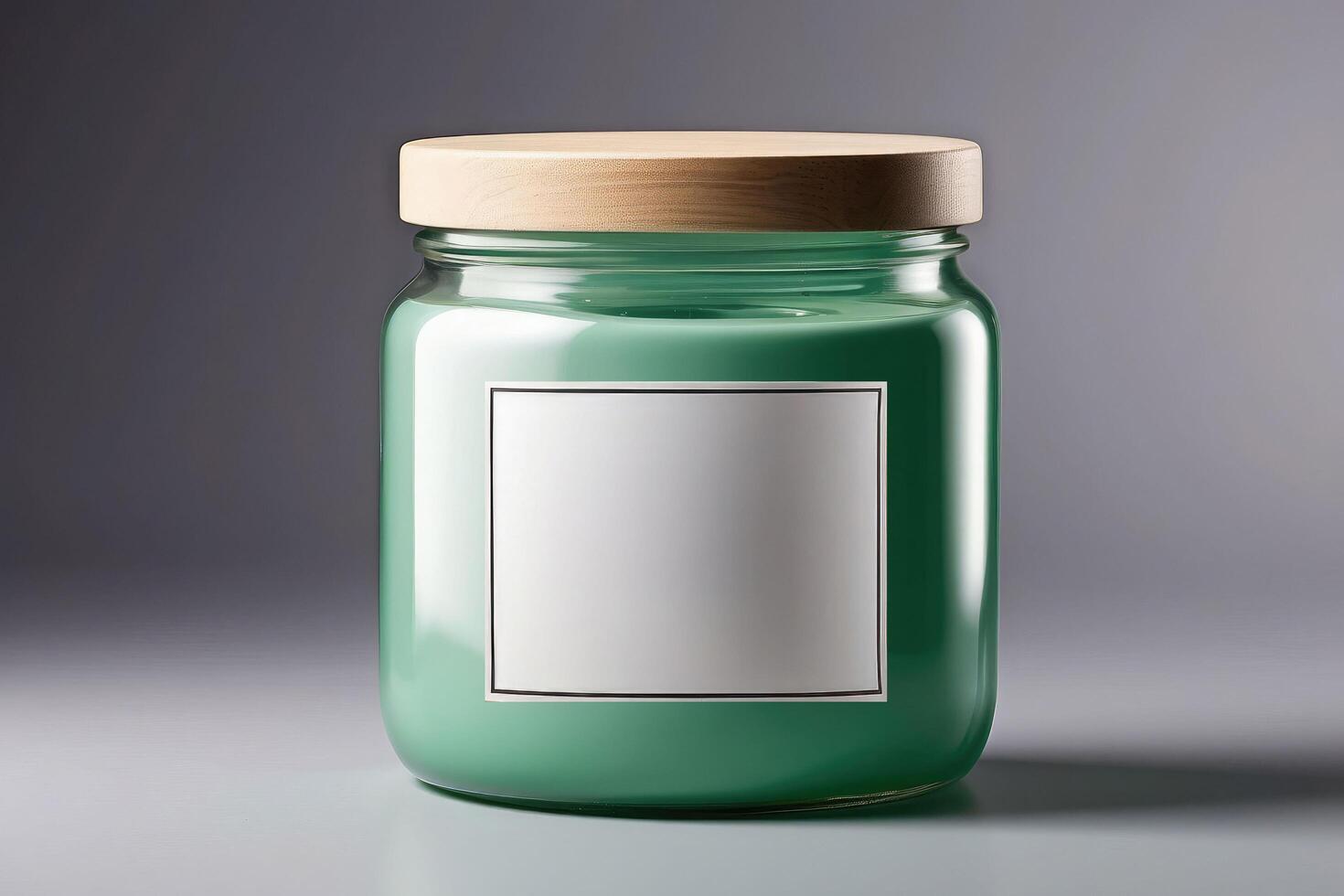 Elegant Blue Glass Jar with Wooden Lid and Blank Label - Modern Kitchen Storage Solution photo
