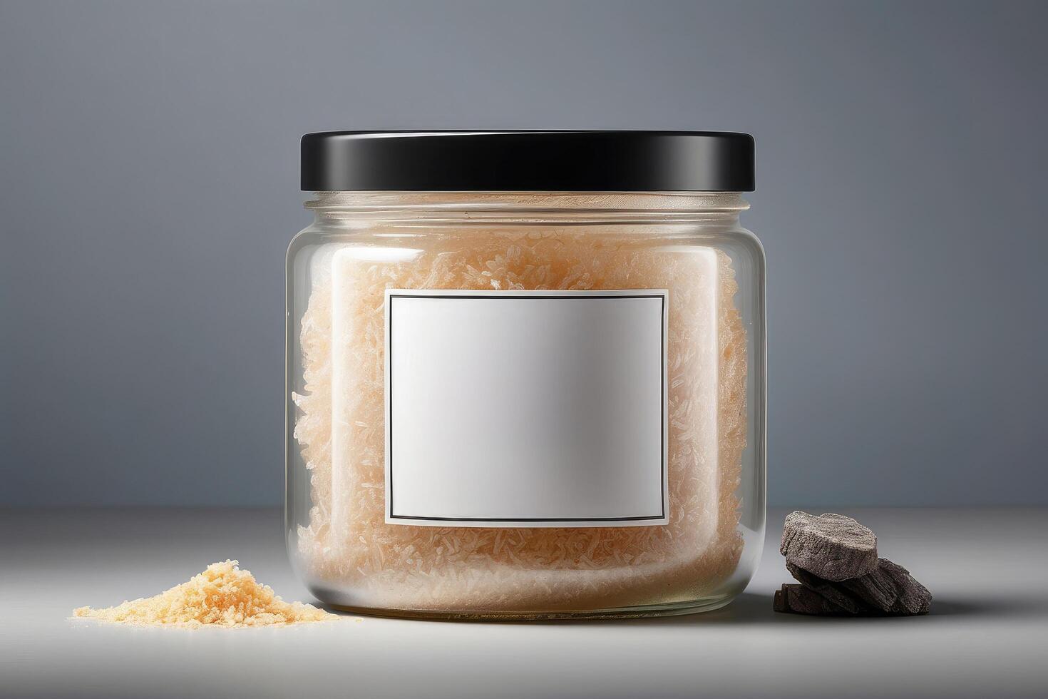 Natural Flaky Sea Salt in a Clear Jar with Blank Label photo