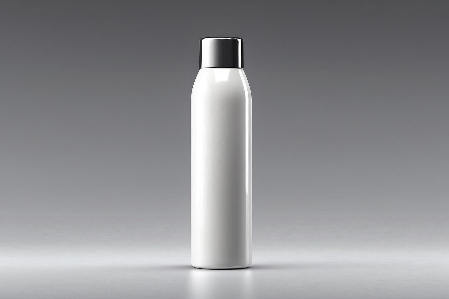 Sleek Silver Spray Canister on Grey Gradient Background photo