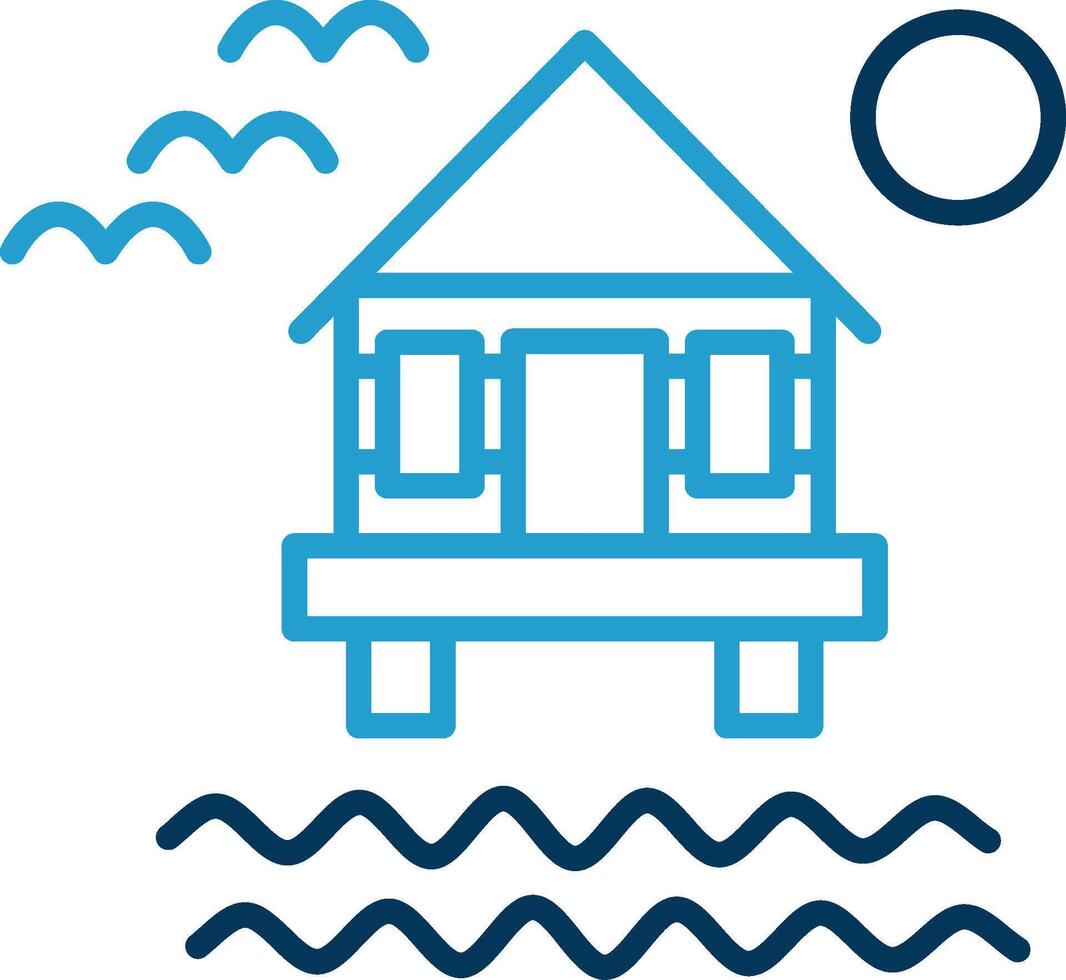 Beach Villa Line Blue Two Color Icon vector