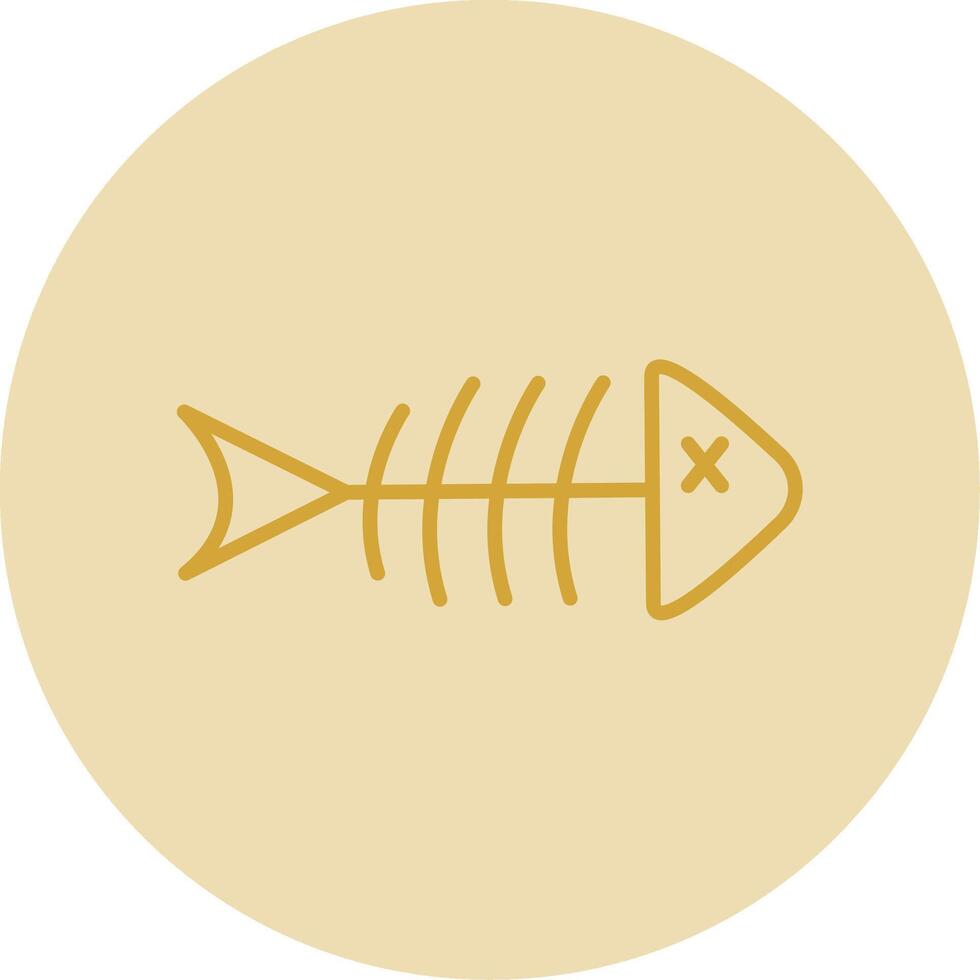 pescado esqueleto línea amarillo circulo icono vector