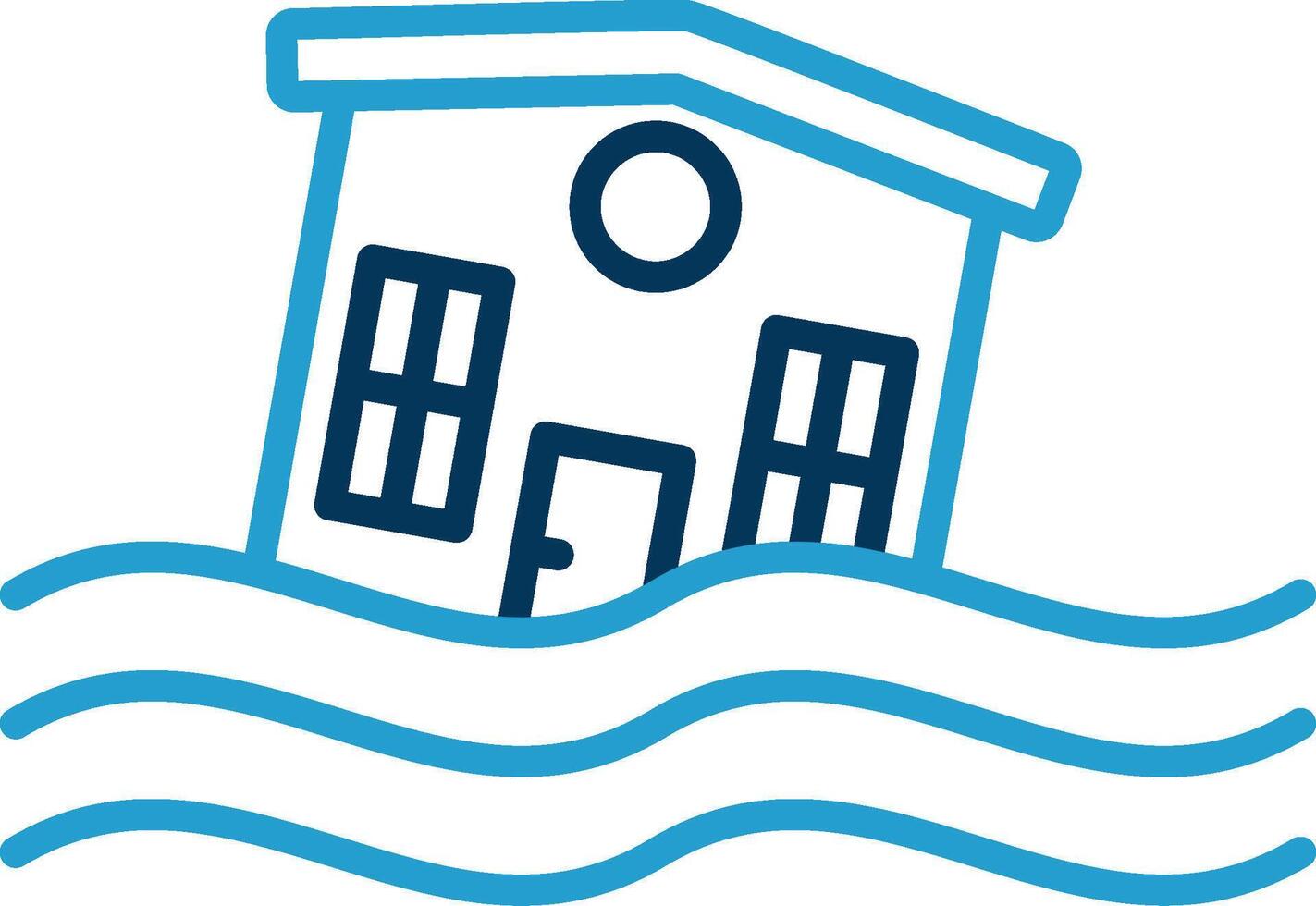 Flooded House Line Blue Two Color Icon vector