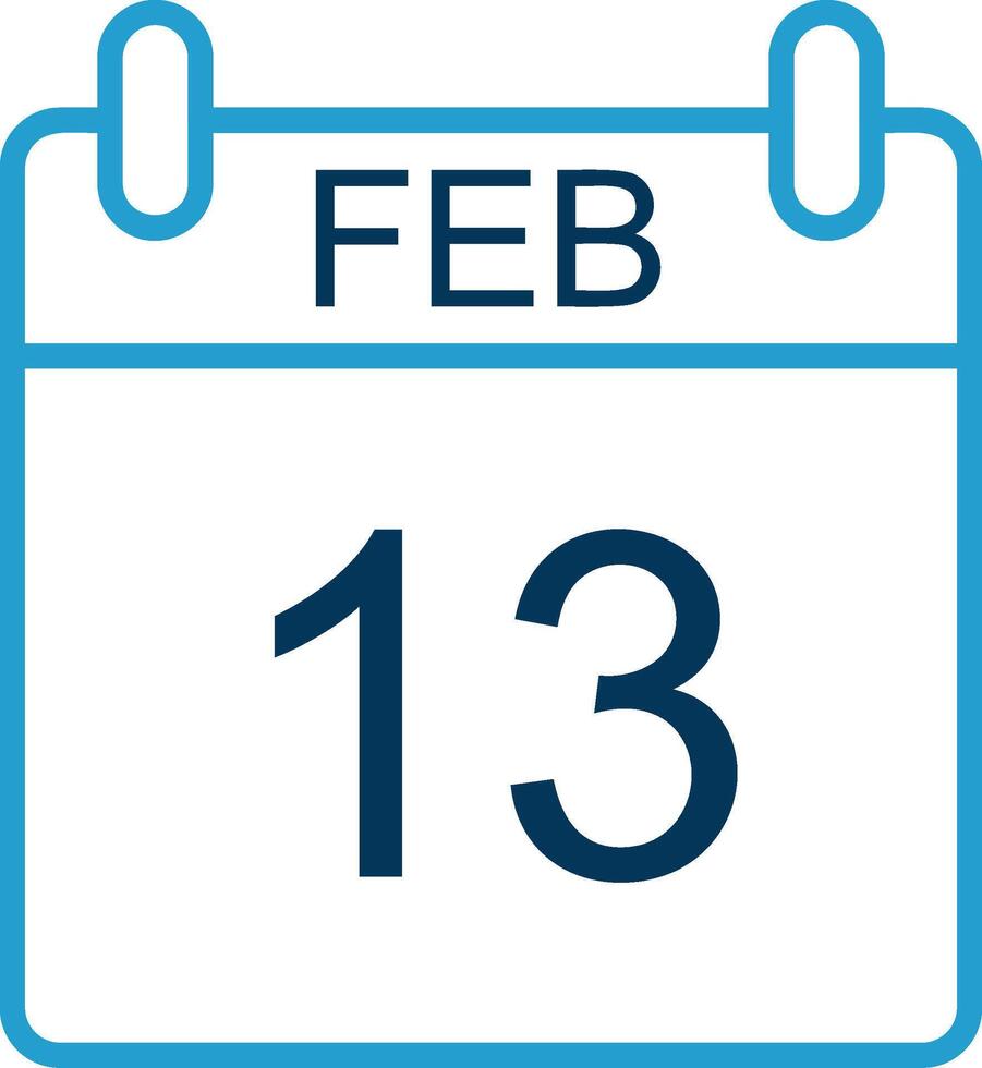 febrero línea azul dos color icono vector
