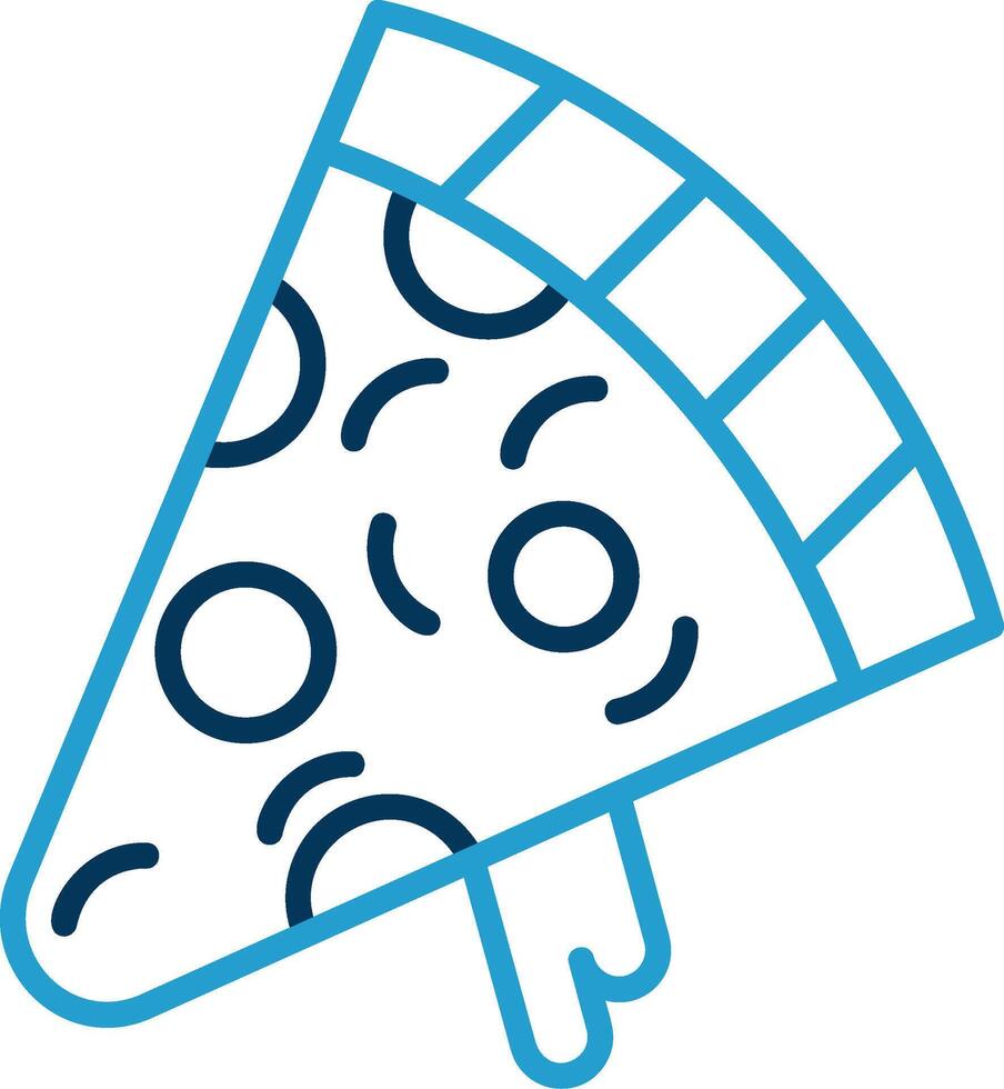 Pizza rebanada línea azul dos color icono vector