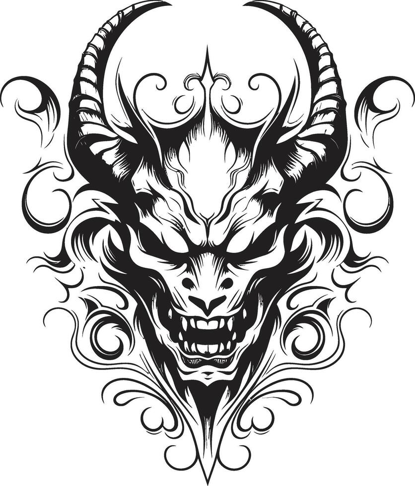 Shadowed Sin Evil Devilhead Emblem in Black Art Infernal Impression Devilhead Tattoo vector