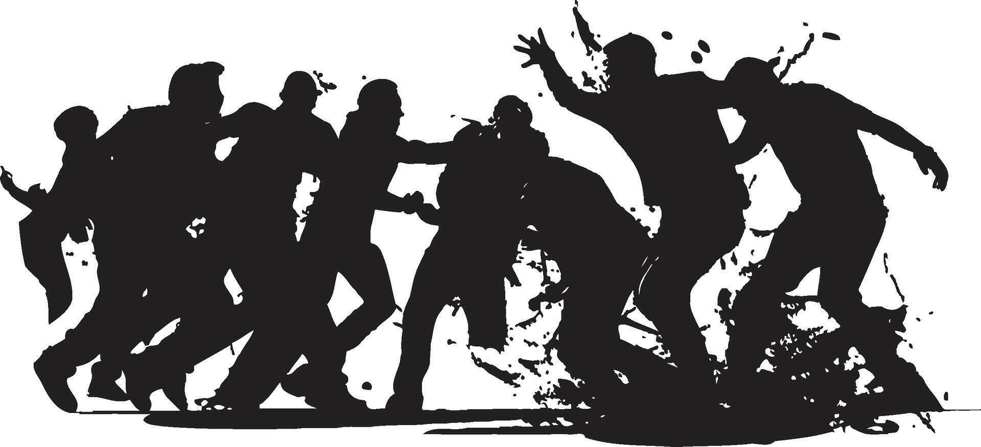 Midnight Mayhem Group Fight in Noir Skirmish Black Brawl Emblem vector