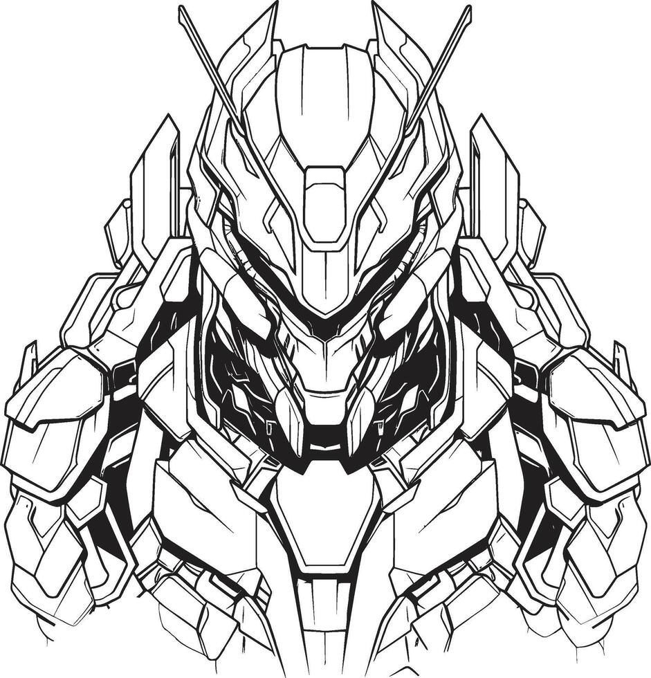 Machine Melody Syborg Line Art Emblem Robotic Radiance Futuristic Coloring Page vector