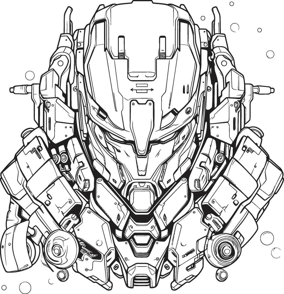 Digital Dynamo Coloring Page Element of Futuristic Cyborg Cybernetic Symphony Line Art for Futuristic Syborg vector
