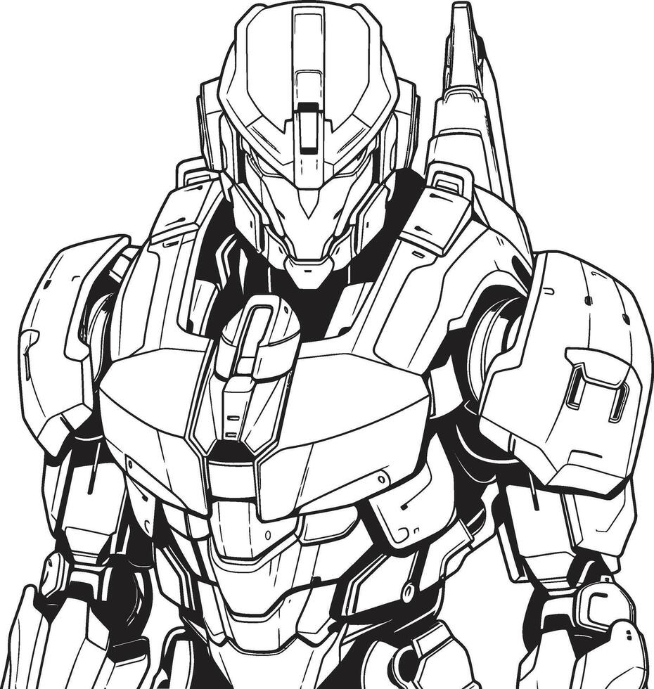 Neural Network of Cyborg Line Art Techno Tapestry Coloring Page Element for Futuristic Syborg vector