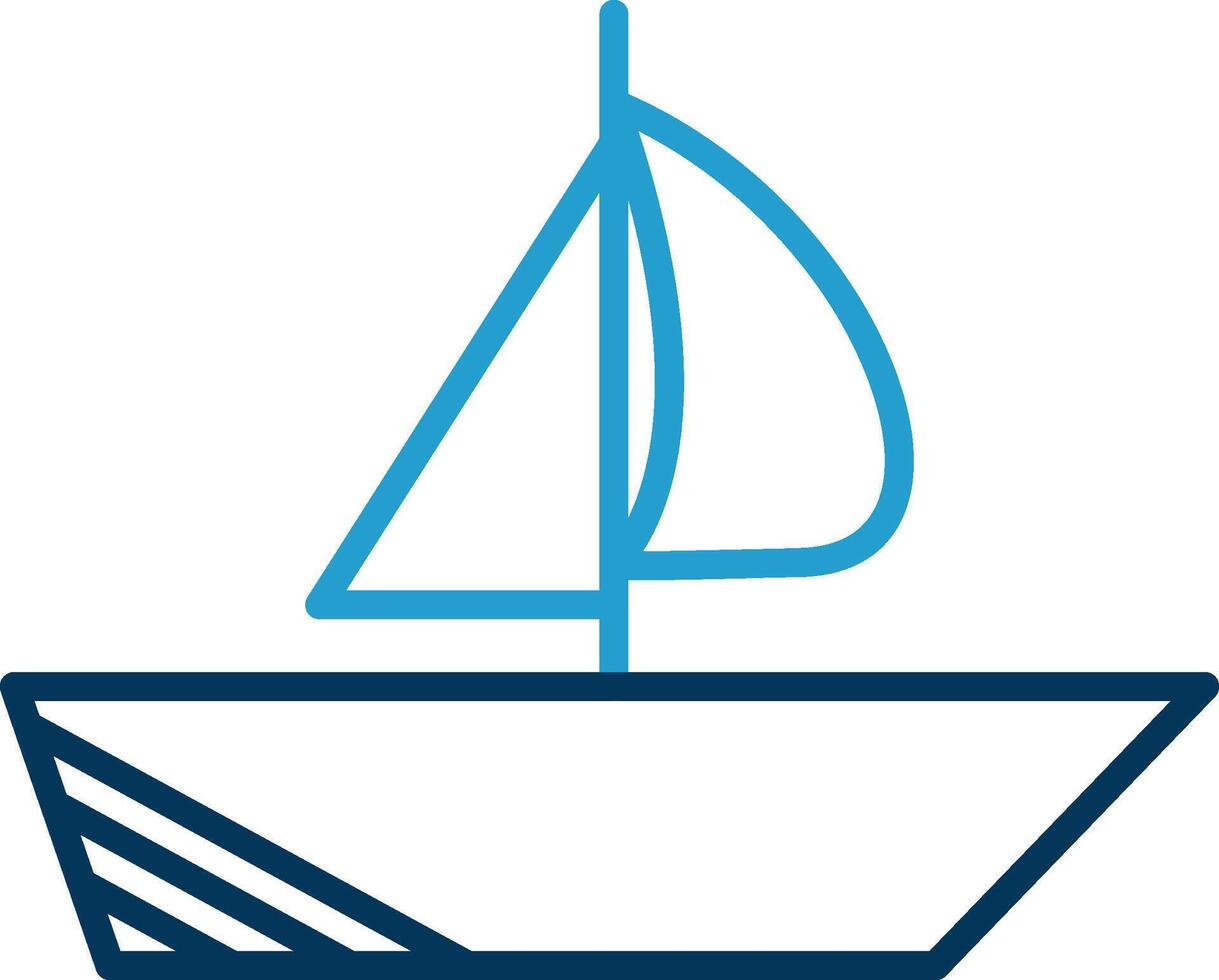 barco línea azul dos color icono vector