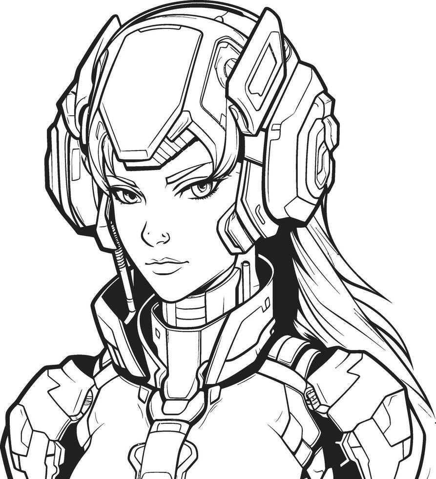 Cybernetic Serenity for Syborg Line Art Synthetic Spectrum Coloring Page Element of Futuristic Cyborg vector