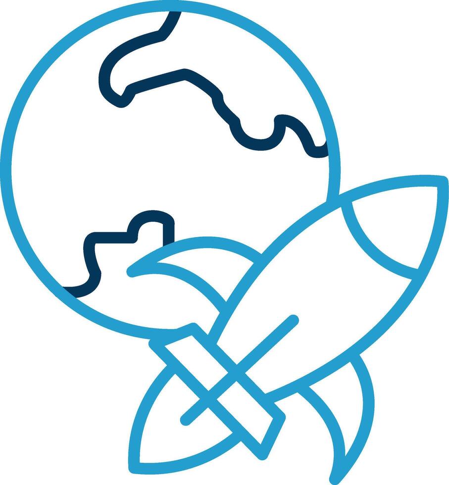 Rocket Ship Line Blue Two Color Icon vector