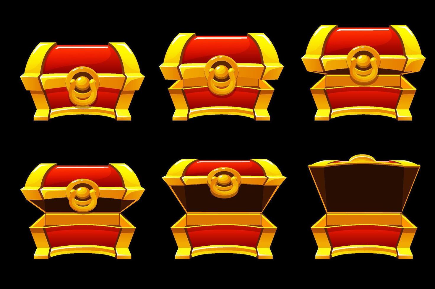 Animation antique box, step by step open and closed. Treasure chest. vector