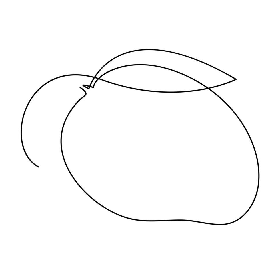Continuous single one line drawing mango fruit with leaf art vector