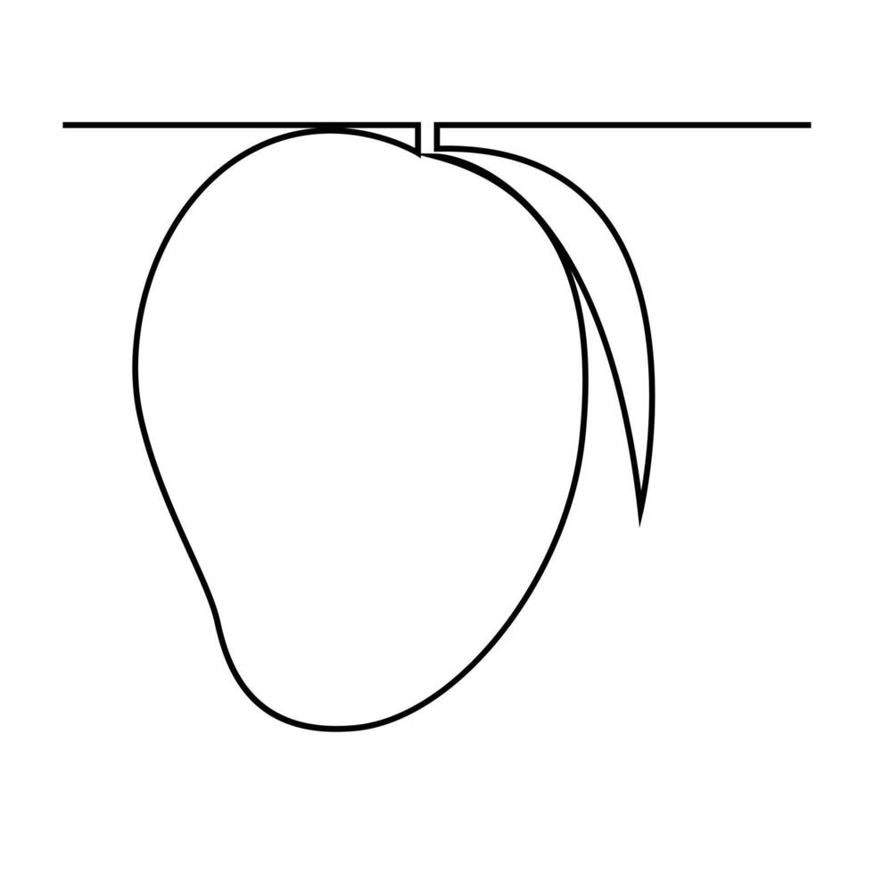 Continuous single one line drawing mango fruit with leaf art vector