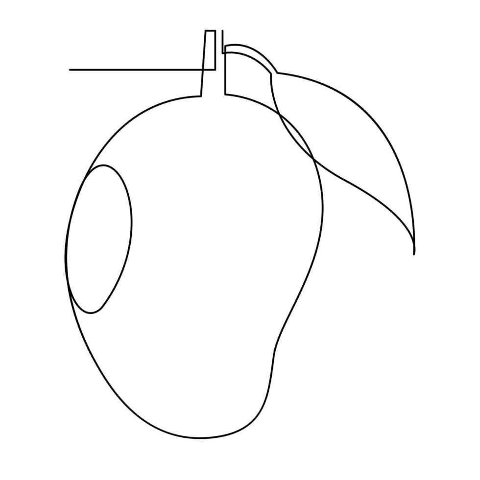 Continuous single one line drawing mango fruit with leaf art vector