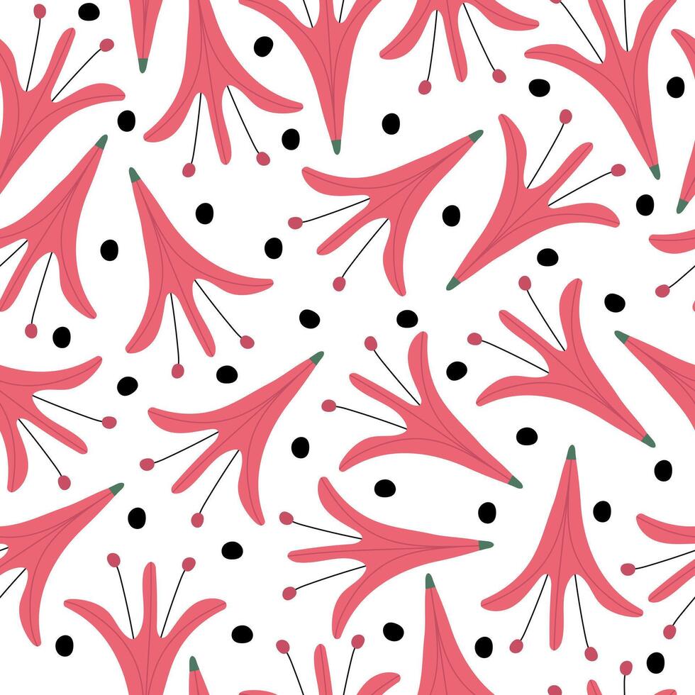 Floral seamless pattern with polka dot lily on a white background. vector