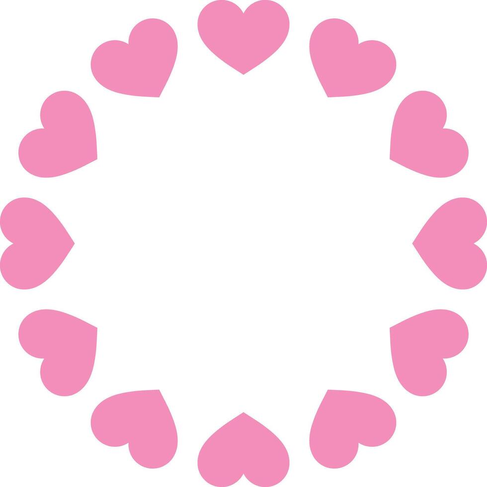 Round border with pink hearts . Circle of pink hearts isolated on white background . illustration vector