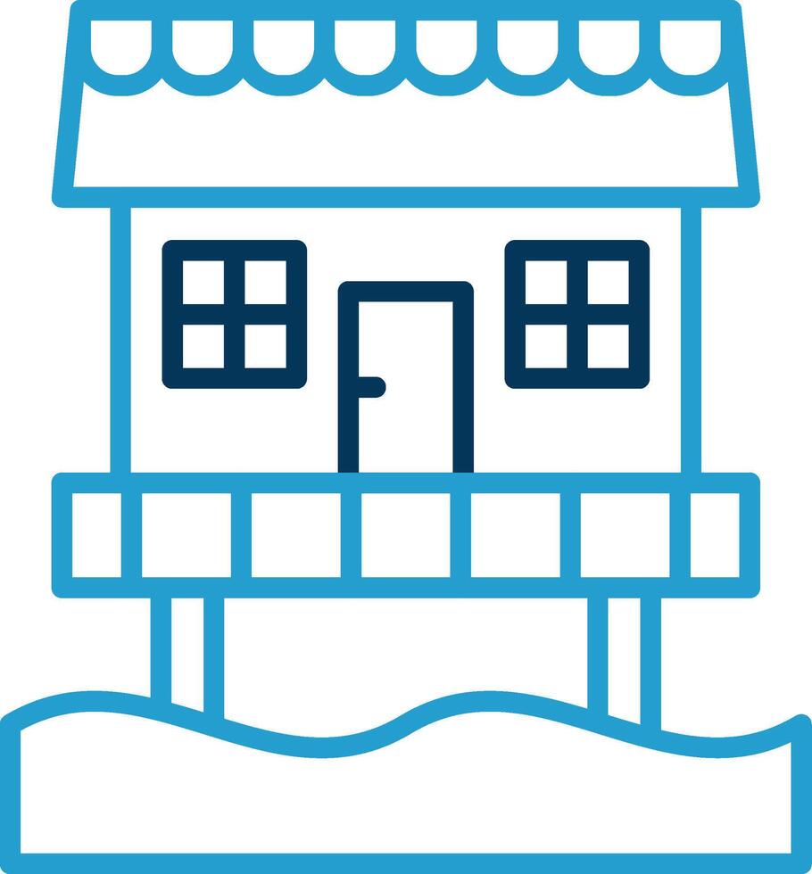 Beach Hut Line Blue Two Color Icon vector