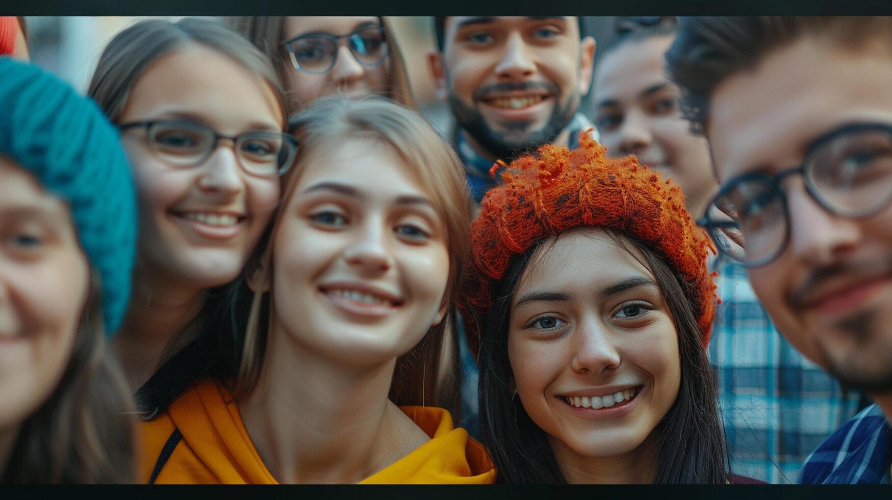 a diverse group of young adults smiling looking photo