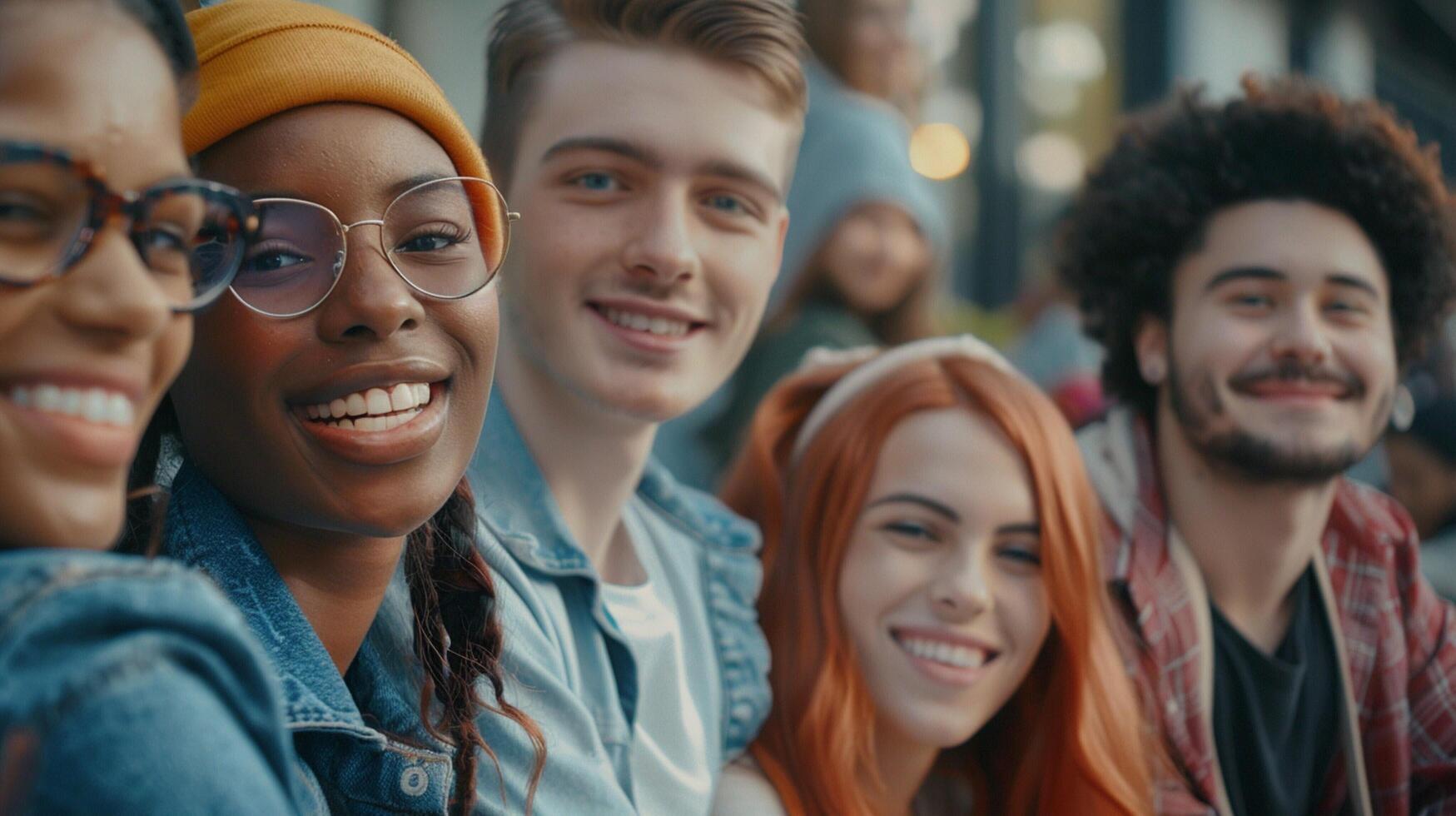 a diverse group of young adults smiling looking photo