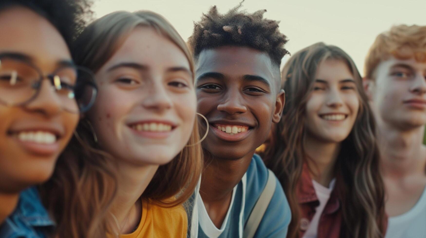 a diverse group of young adults smiling looking photo