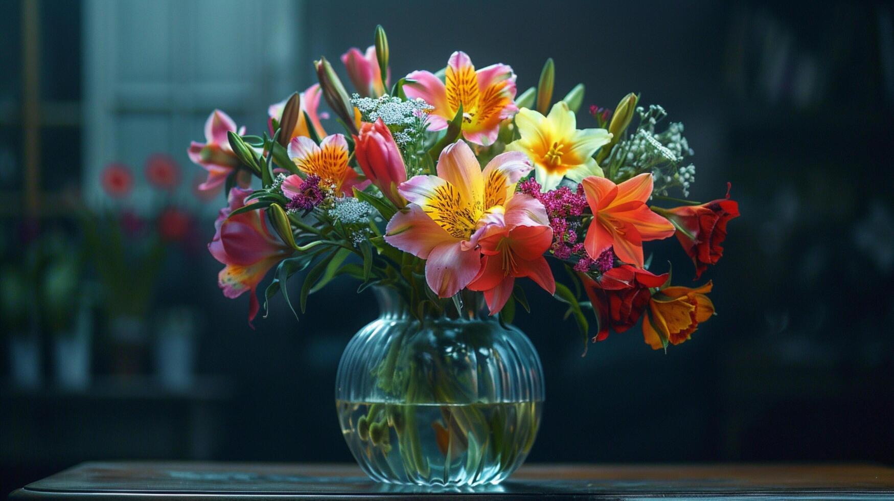 a fresh bouquet of multi colored flowers photo