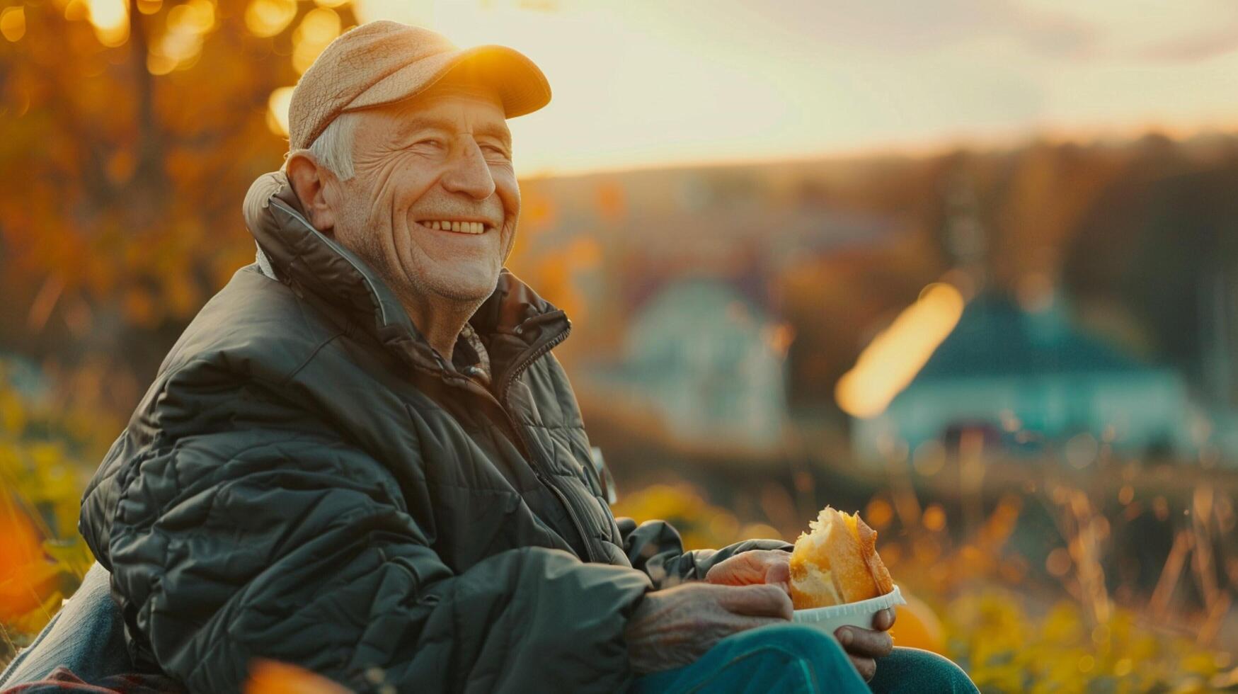a joyful senior man enjoying retirement sitting photo