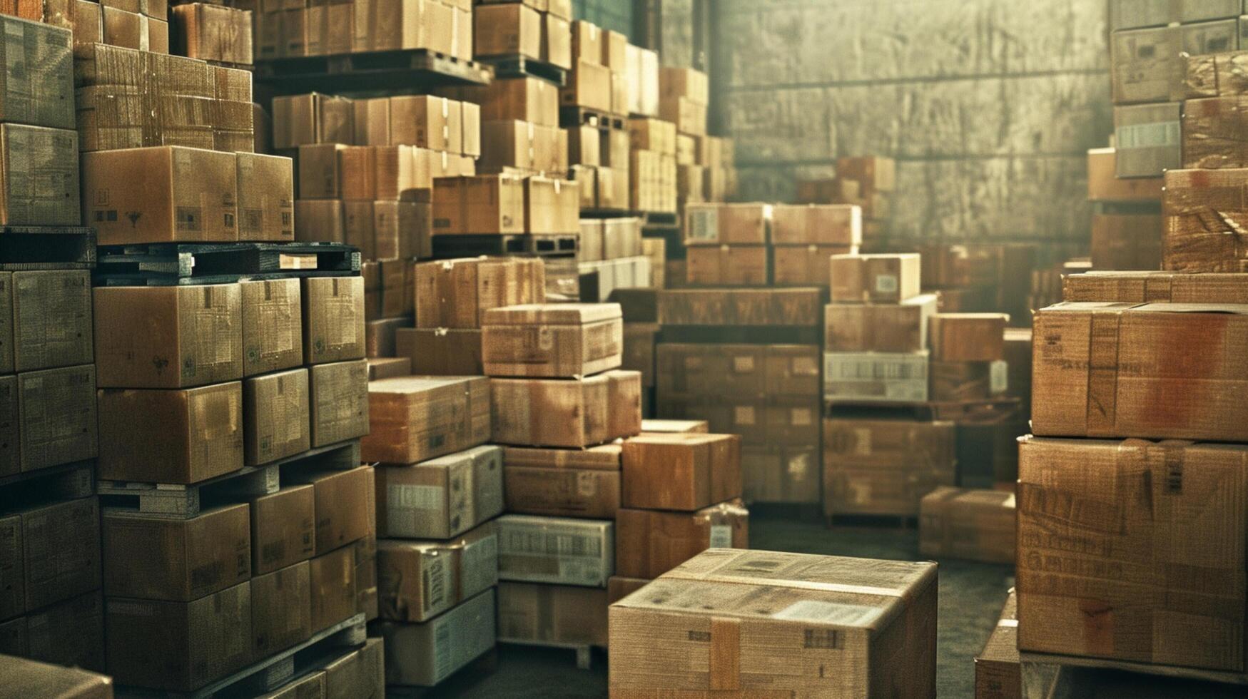 a large stack of cardboard boxes inside warehouse photo