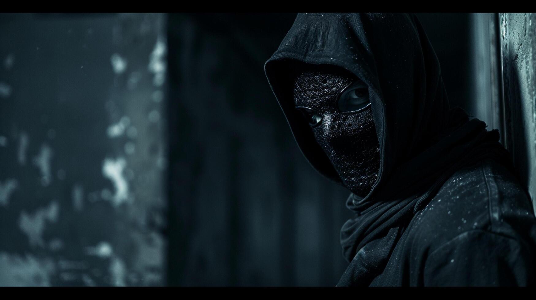 a mysterious thief in a black mask lurks photo