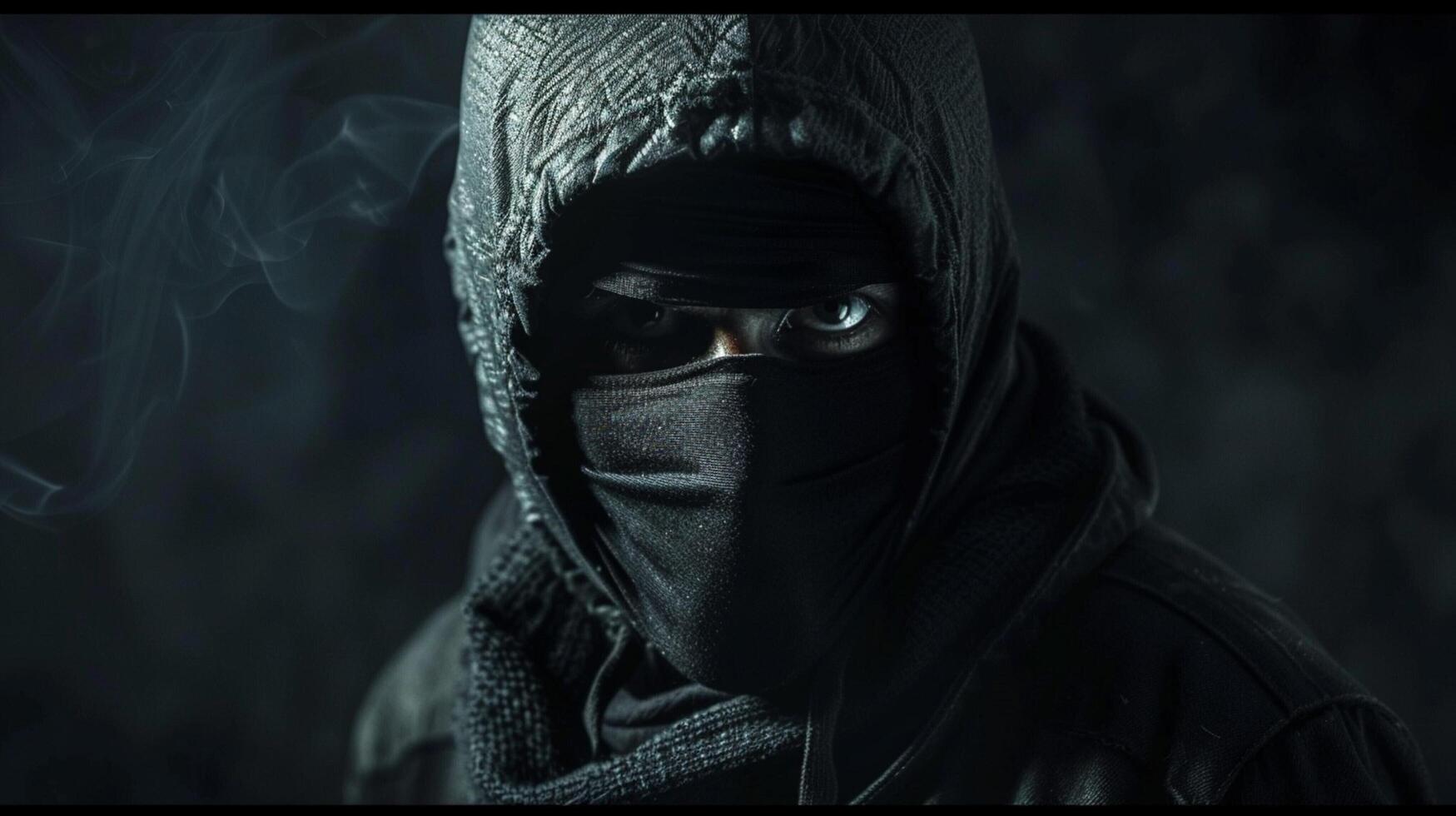 a mysterious thief in a black mask lurks photo