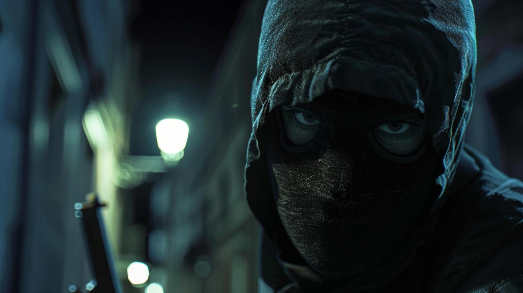 a mysterious thief in a black mask lurks photo