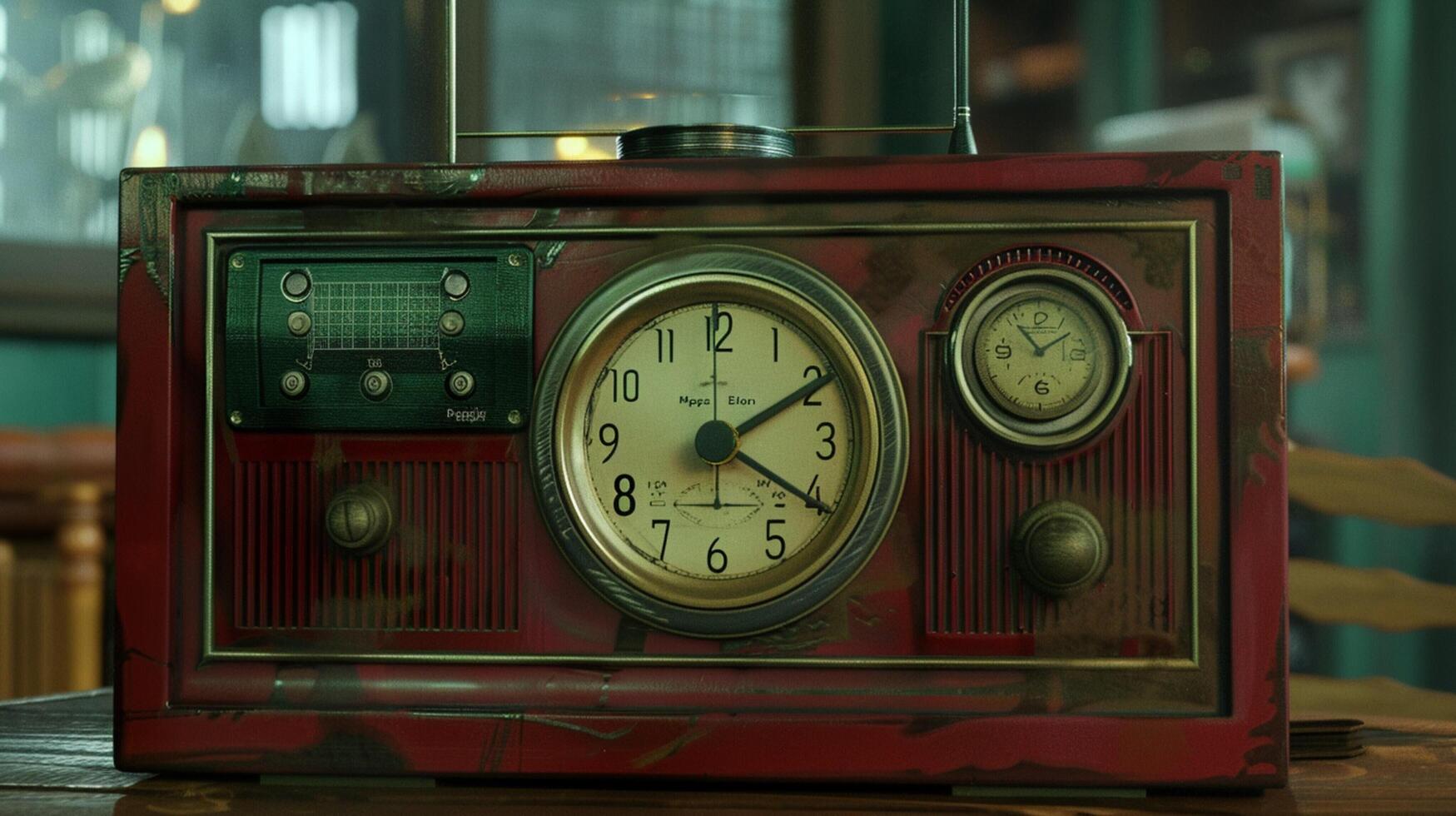 a radio with a clock that says press the button photo