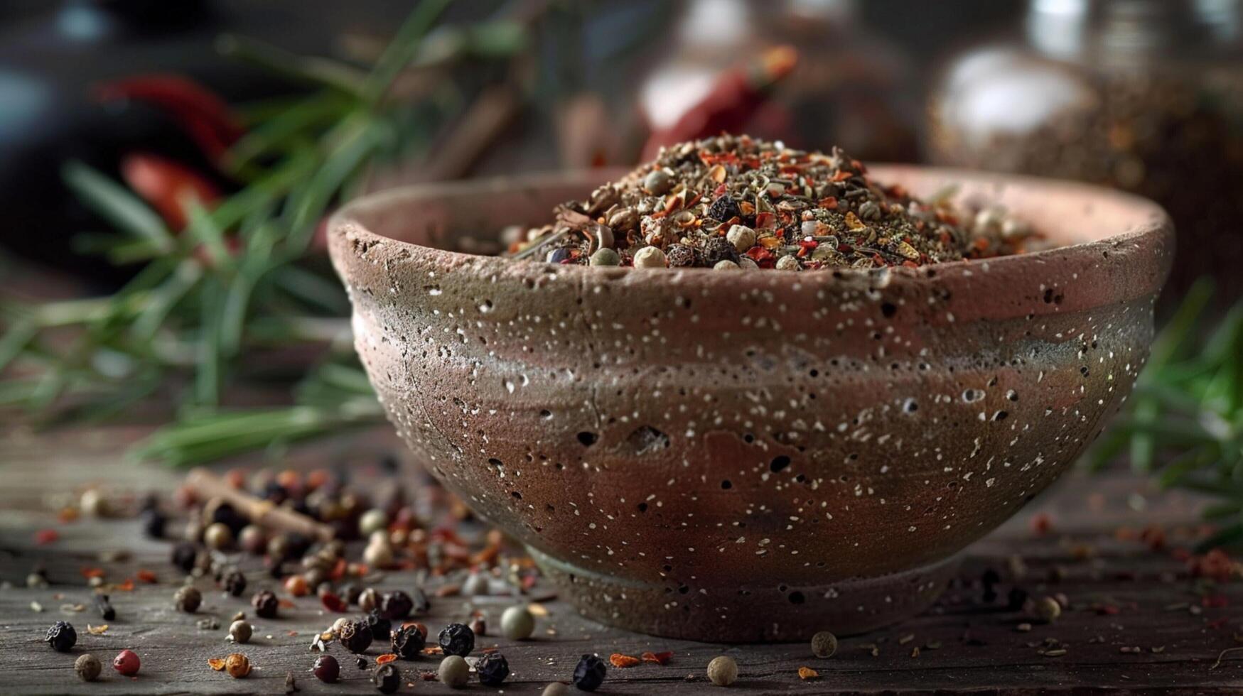 a rustic bowl full of aromatic spices photo