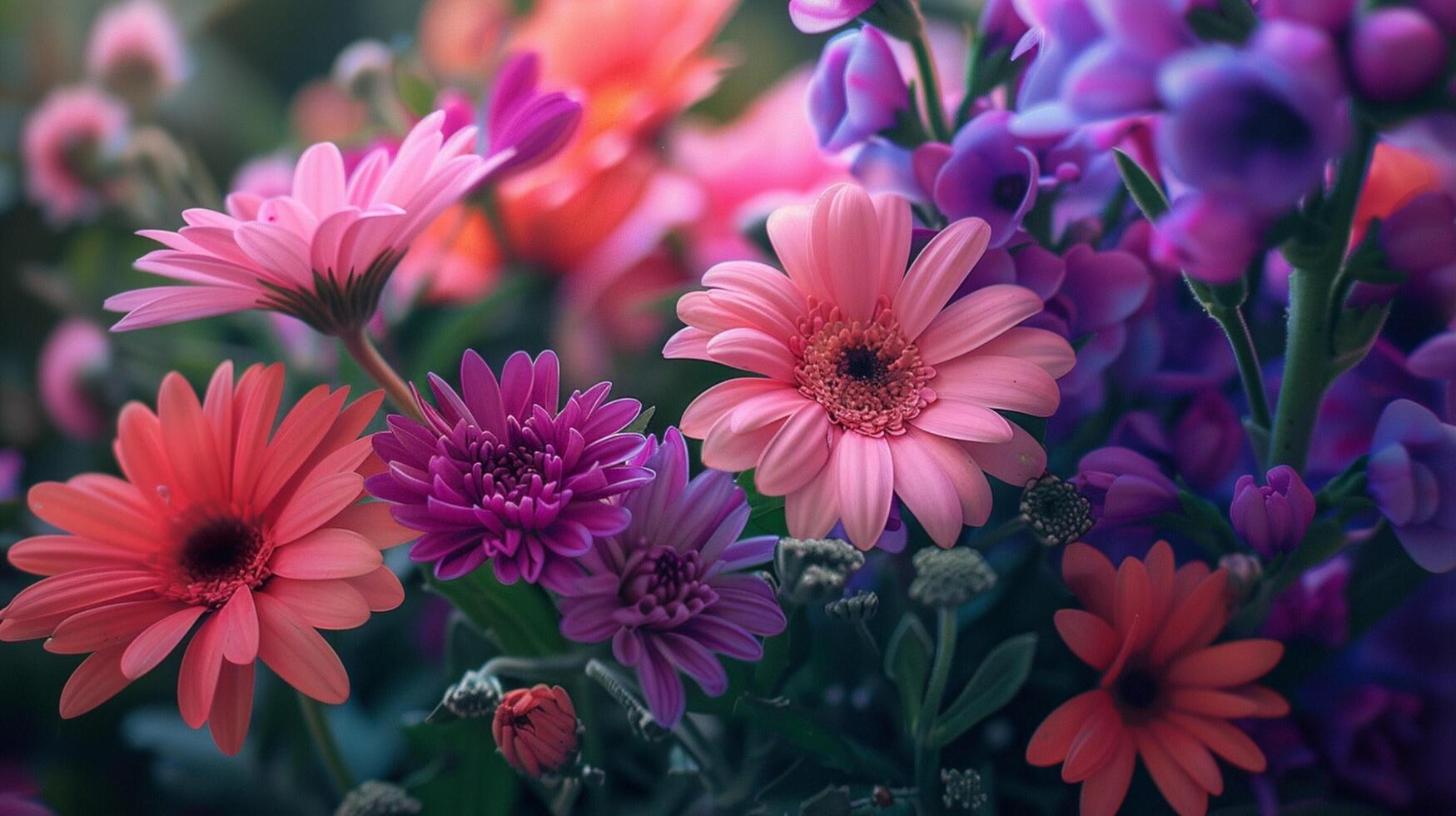 a vibrant bouquet of pink and purple flowers photo